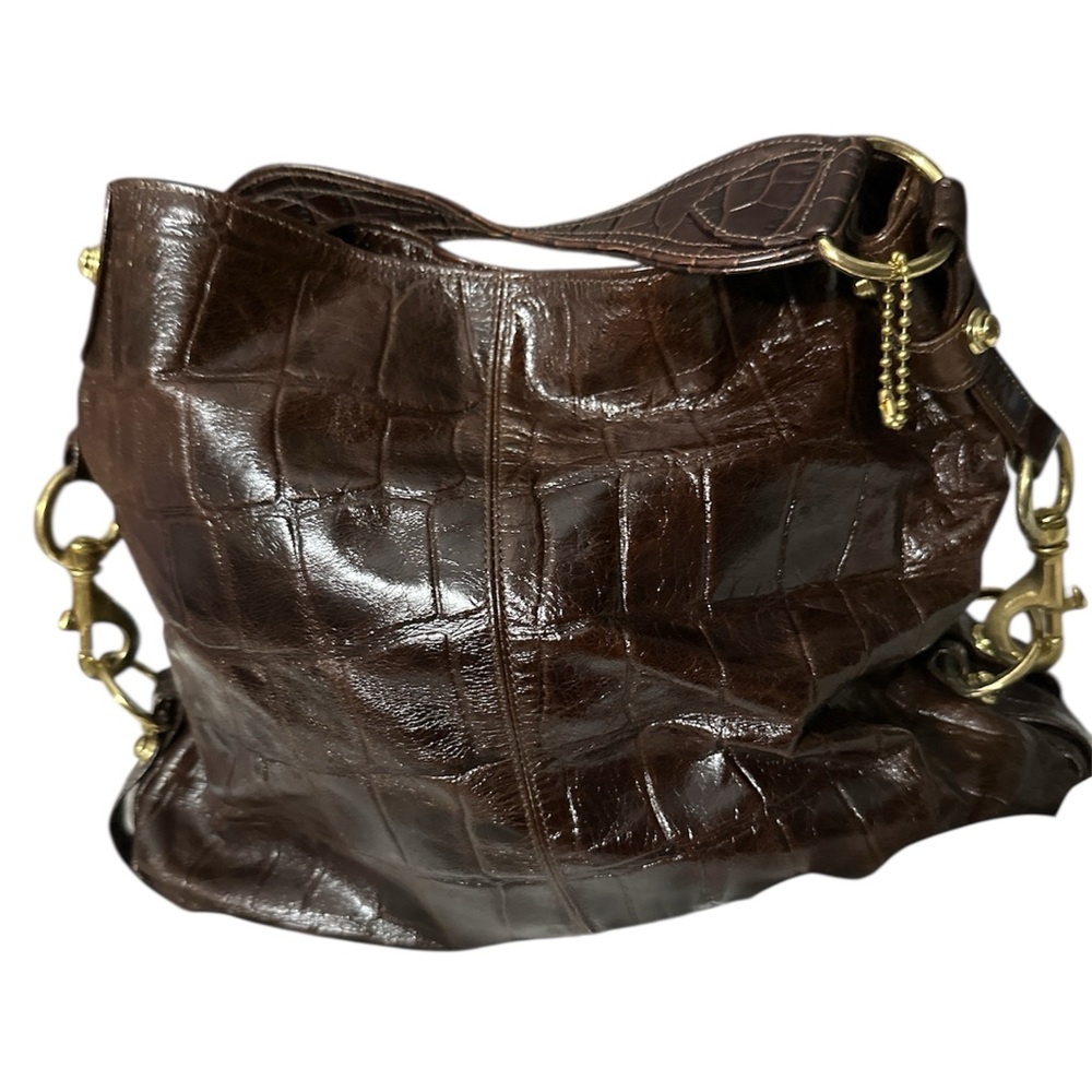 Rebecca mindkoff Brown alligator Leather Shoulder Bag brass big hardware new